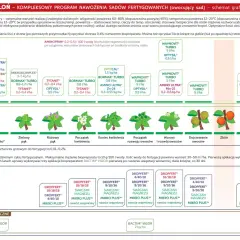 Schemat nawożenia jabłoni: od pękania pąków do zbioru, z uwzględnieniem terminów nawożenia i preparatów.