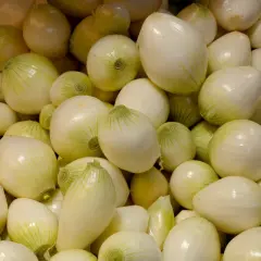 Duża ilość obranych, białych cebulek. To właśnie szalotka, co to za warzywo, które dodaje smaku potrawom.